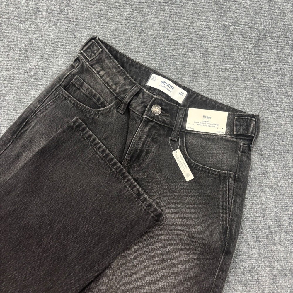 Hollister Baggy Jeans 000R Black Low-Rise‎ Faded Wide Leg Denim NWT Womens